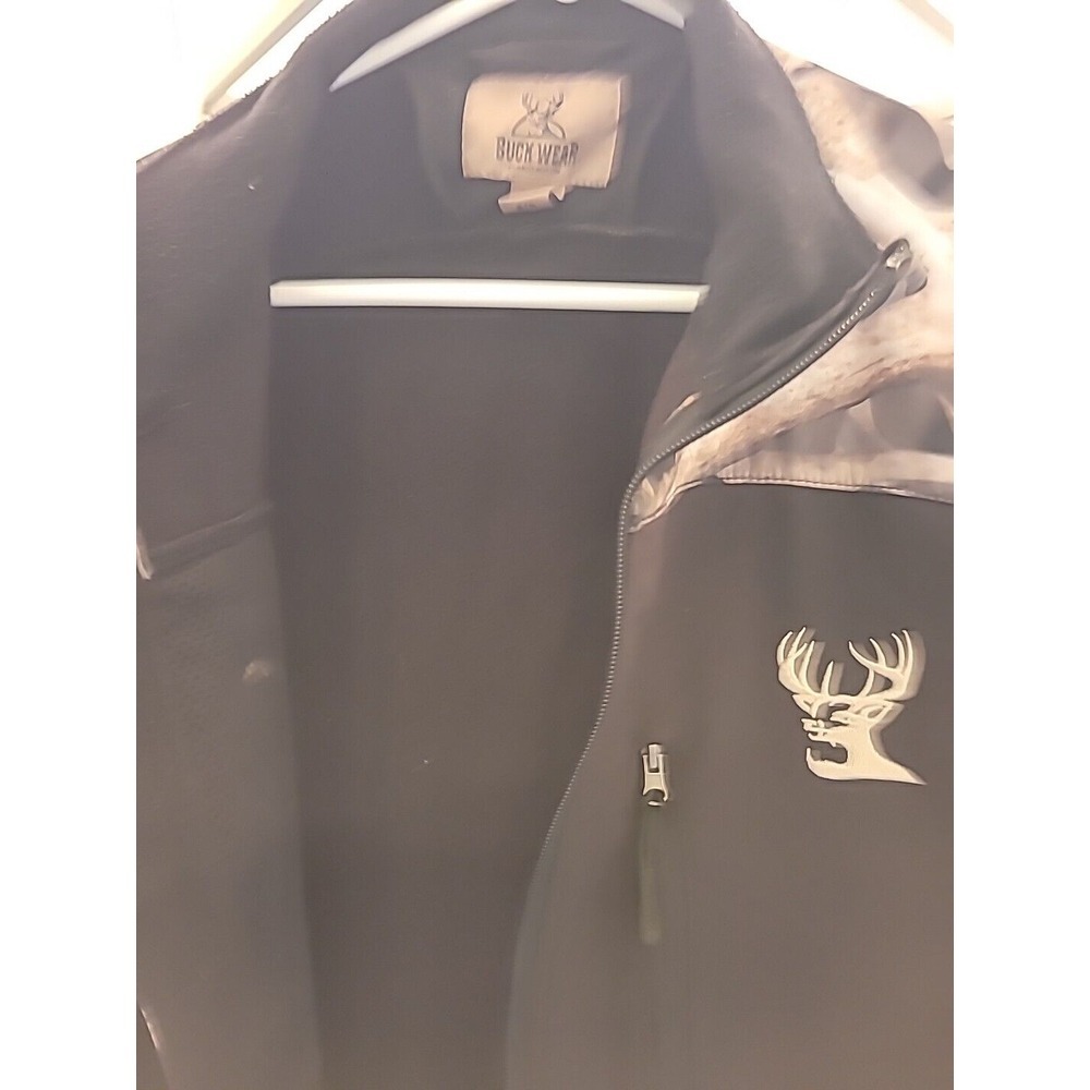 BUCK WEAR Mens Black Camo Soft Shell Jacket L Zip Pockets, Full Zip - Picture 10 of 11